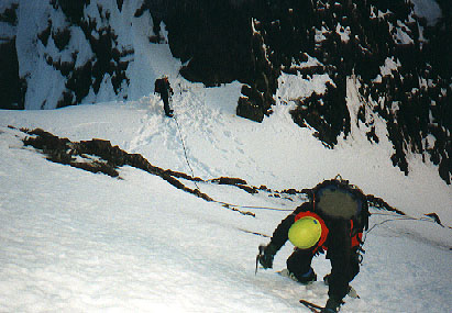 Descending towards the first rappel station
