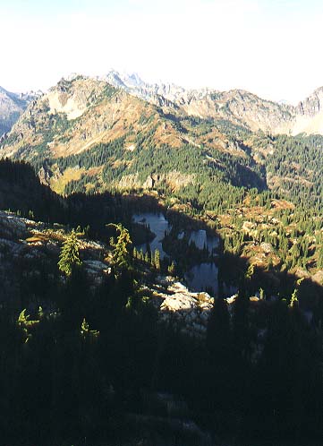 Rampart Lakes in shadow, Alta Mountain behind