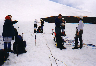 Roping up for glacier travel
