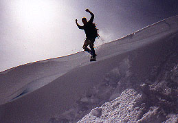 Pilar leaping off a cornice on Mt. Persis