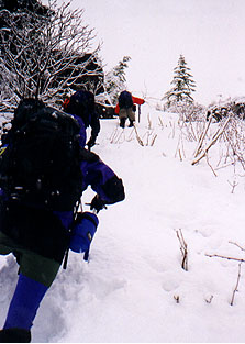 Ascending steep slope on north ridge of Mt. Washington