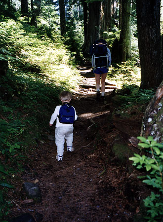 Bryden following mom on the trail to Boardman Lake