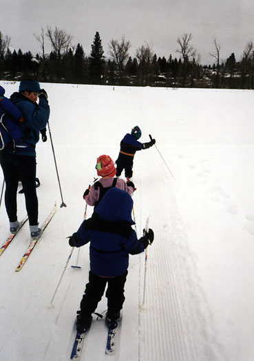 4 year olds on XC skis