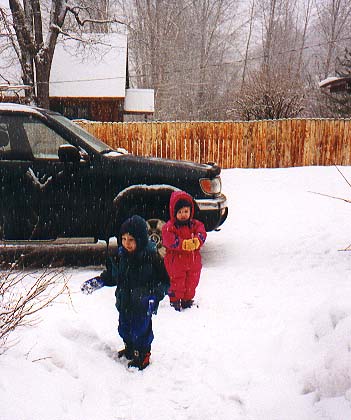 Bryden and Lizzie playing in the snow
